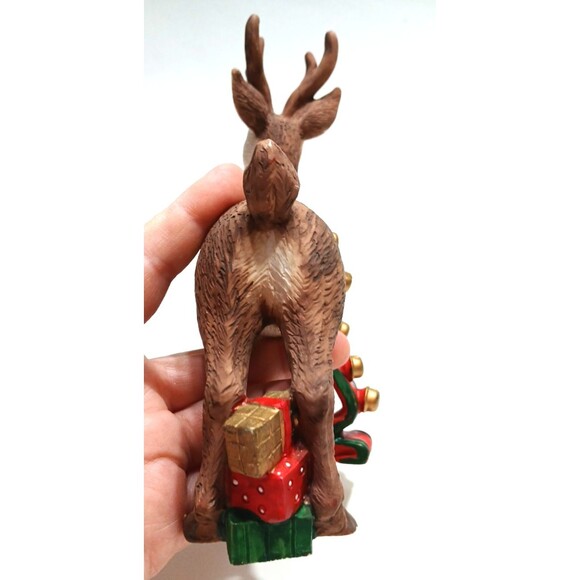 Pair Of Reindeer Sleighbells Bows Gifts 7 Inches Tall and 5.5 Inches Tall - Picture 8 of 10